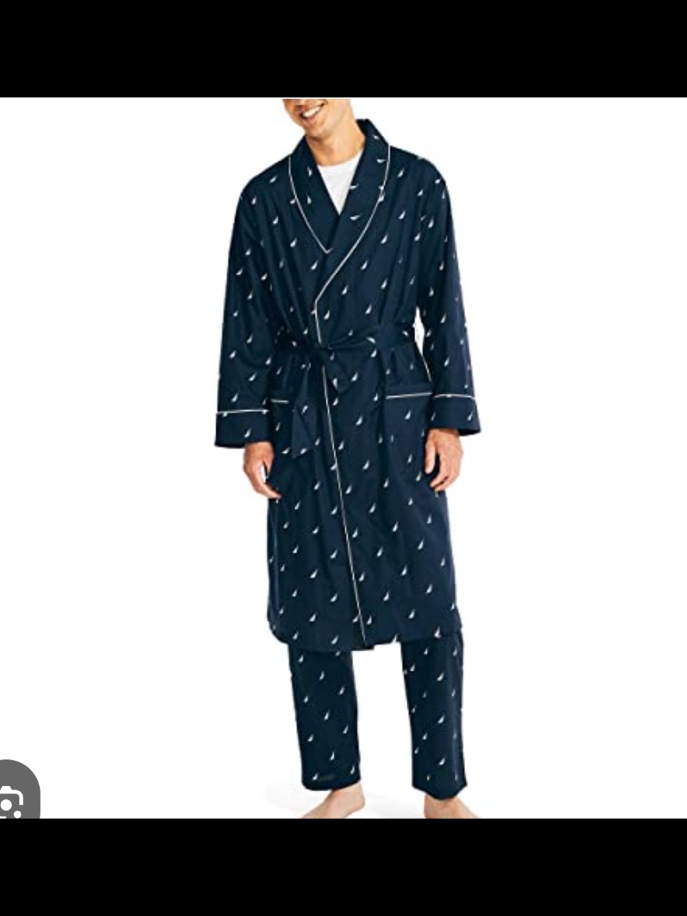 NWT Men's Nautica Navy Robe with White Sailboat Motif
